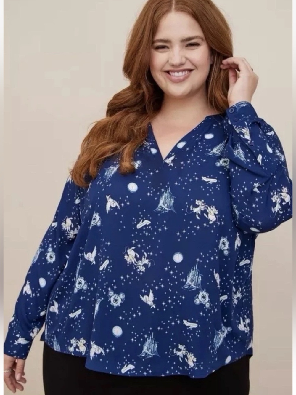 Torrid Navy Cinderella Georgette Long-Sleeve Blouse